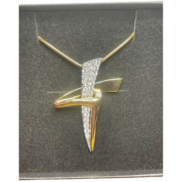 Vintage Goldtoned & Crystal Necklace on Snake Chain 17 1/2 - Picture 11 of 13